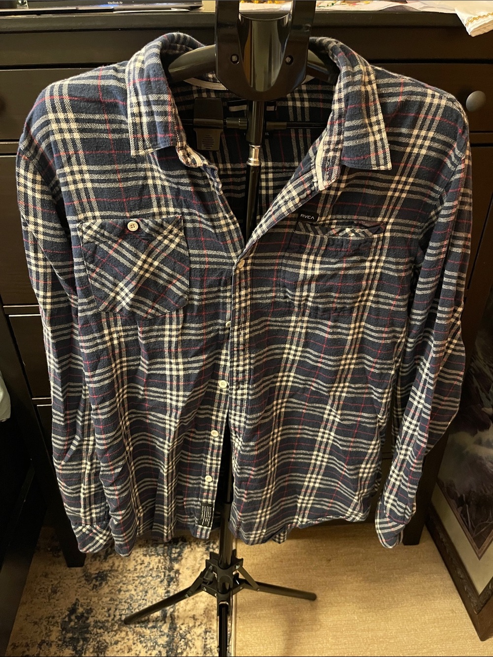 RVCA Men’s Blue Plaid Button-Down Shirt